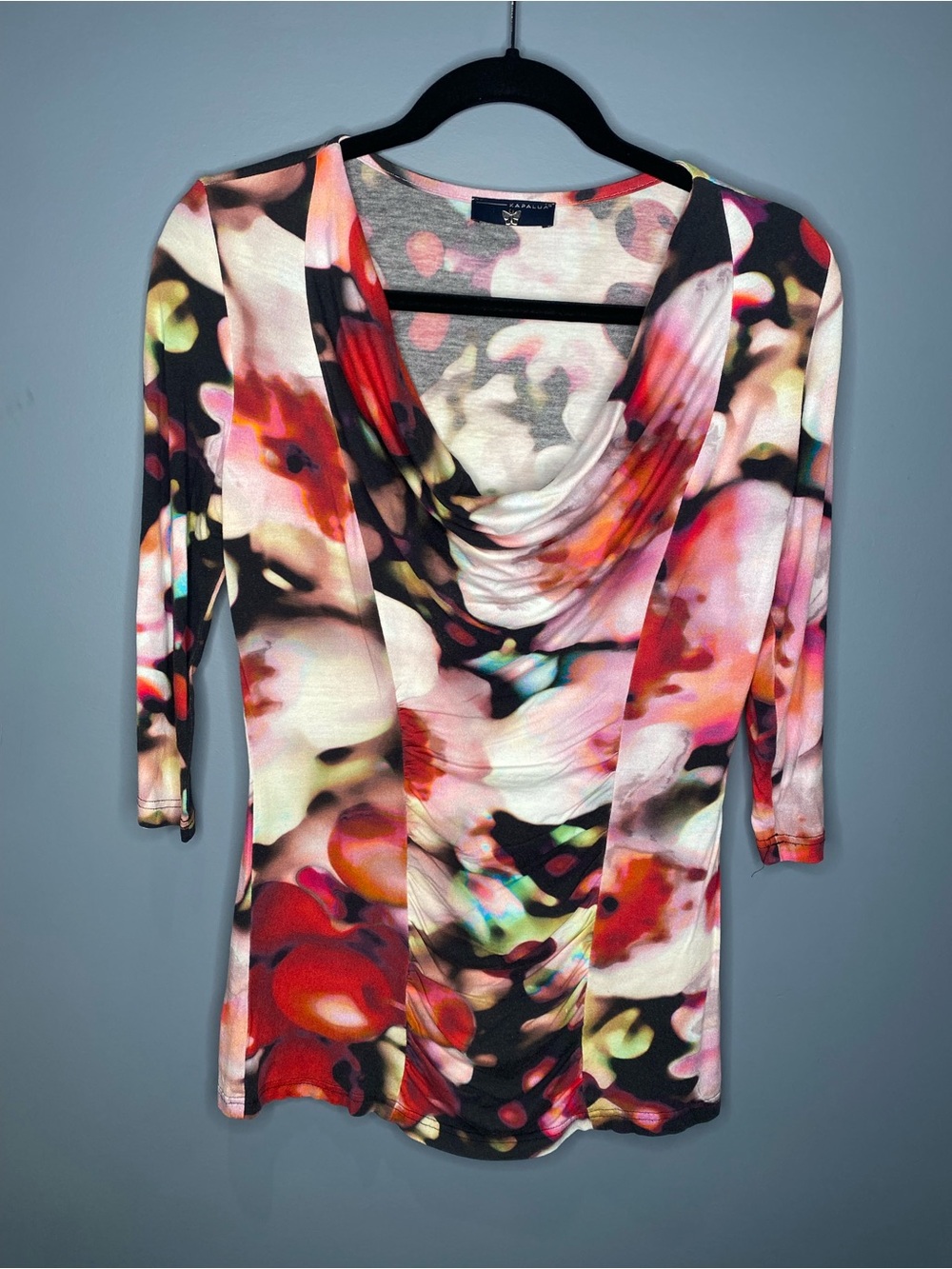 Draped Cowl Neck Floral-Print Top - Pink Multi